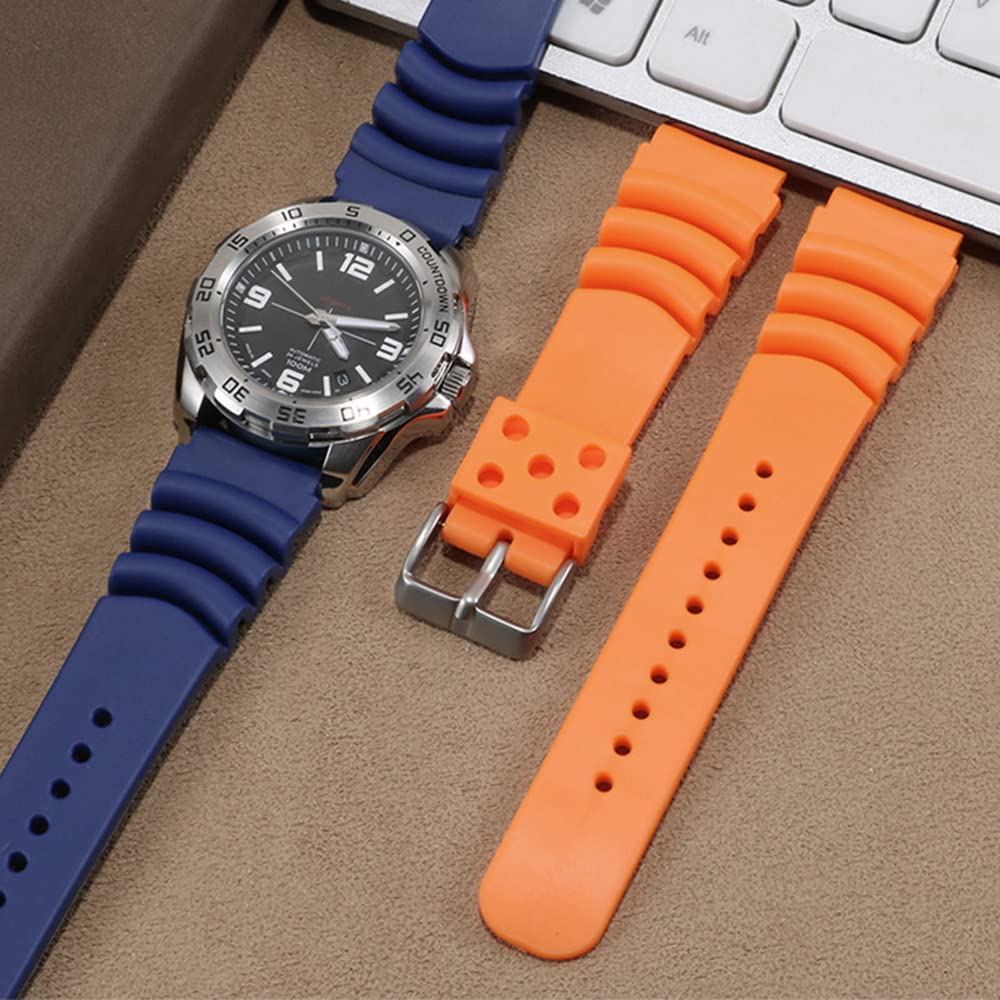 Seiko Replacement Watch Diving Waterproof Rubber for SKA293J2 and SKA291J1 Band, Black/Green/Navy/Orange, 20mm/22mm Width, Strap, DAL0BP, (Green,