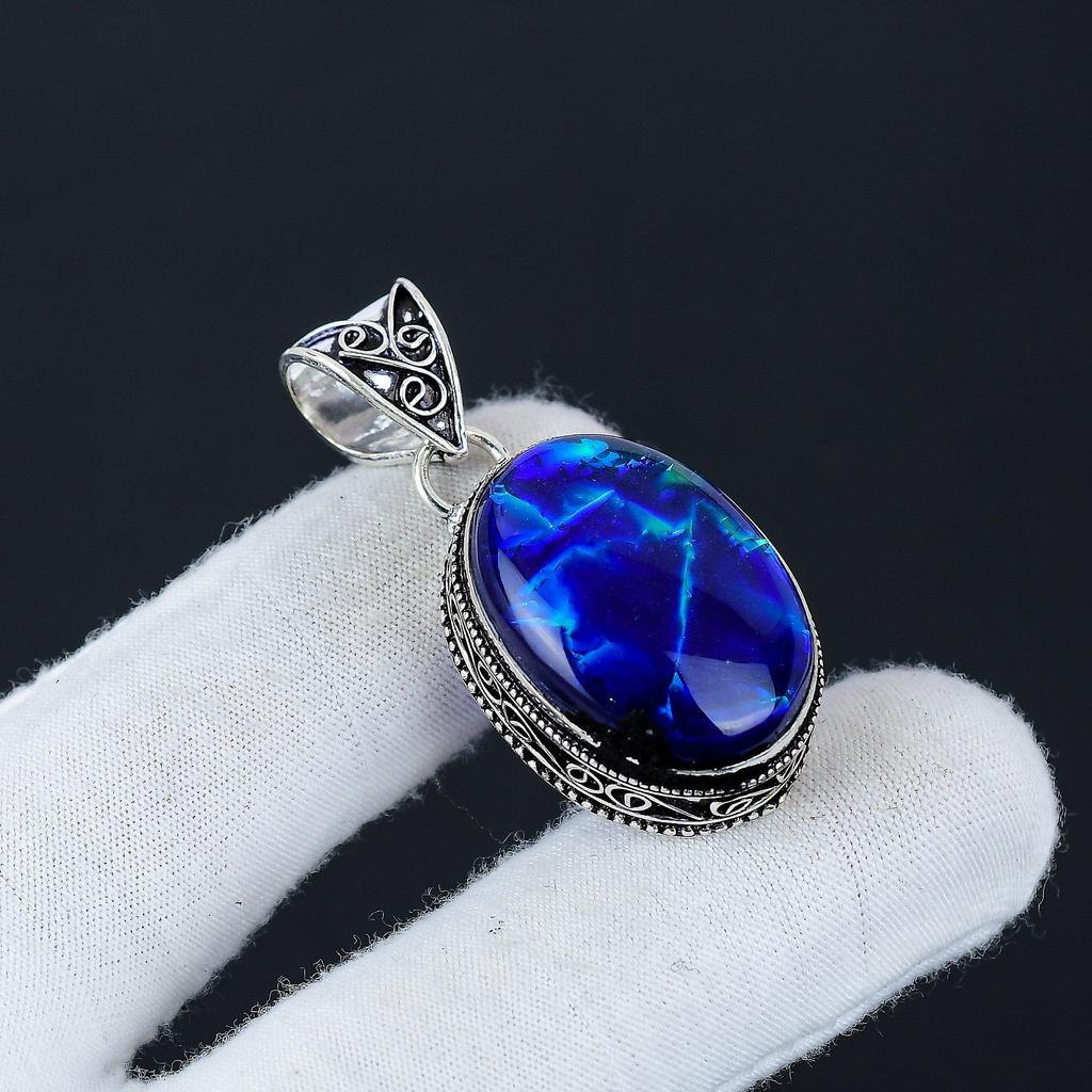 Australian Triplet Opal Gemstone Silver Pendant in 925 Sterling Silver- Handmade Design, Everyday Wear Jewelry, Unique Pendant Engagement Gift