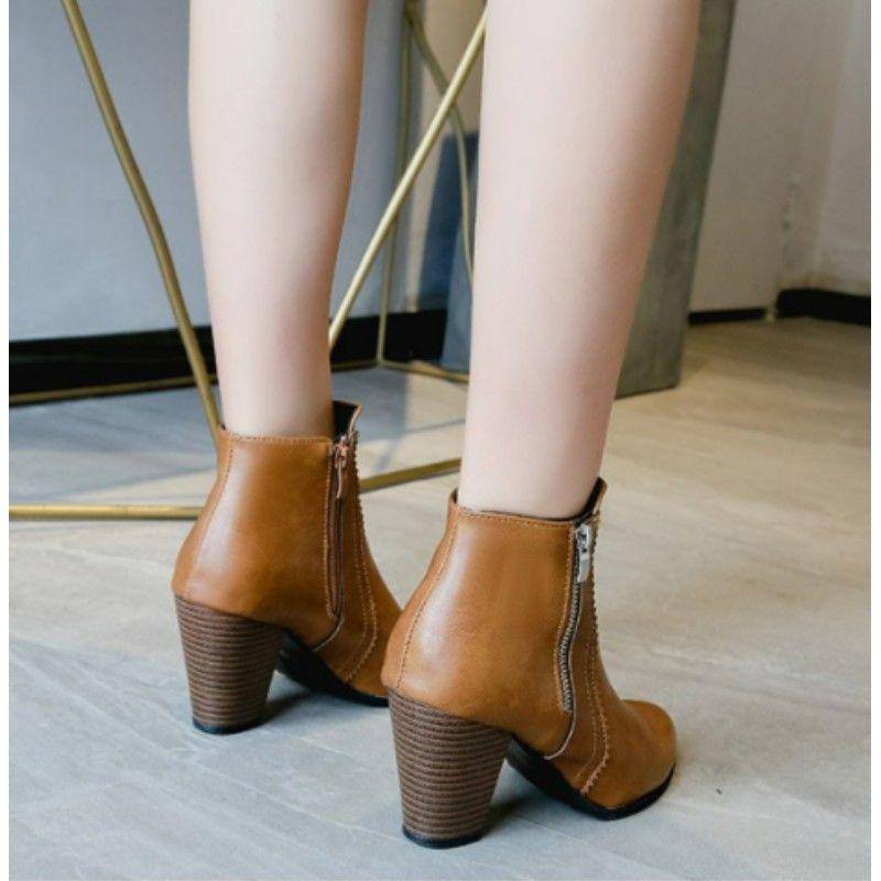 Women's Fall/Winter Vintage Chunky Heel Design Side-Zip Ankle Boots Solid-Color Pointed-Toe Elegant Boots