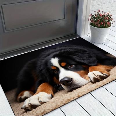 Adorable Bernese Mountain Dog Door Mat Non Slip Doormat Easy Clean Wear Resistant Entryway Rug Cute Pet Home Decor Mat