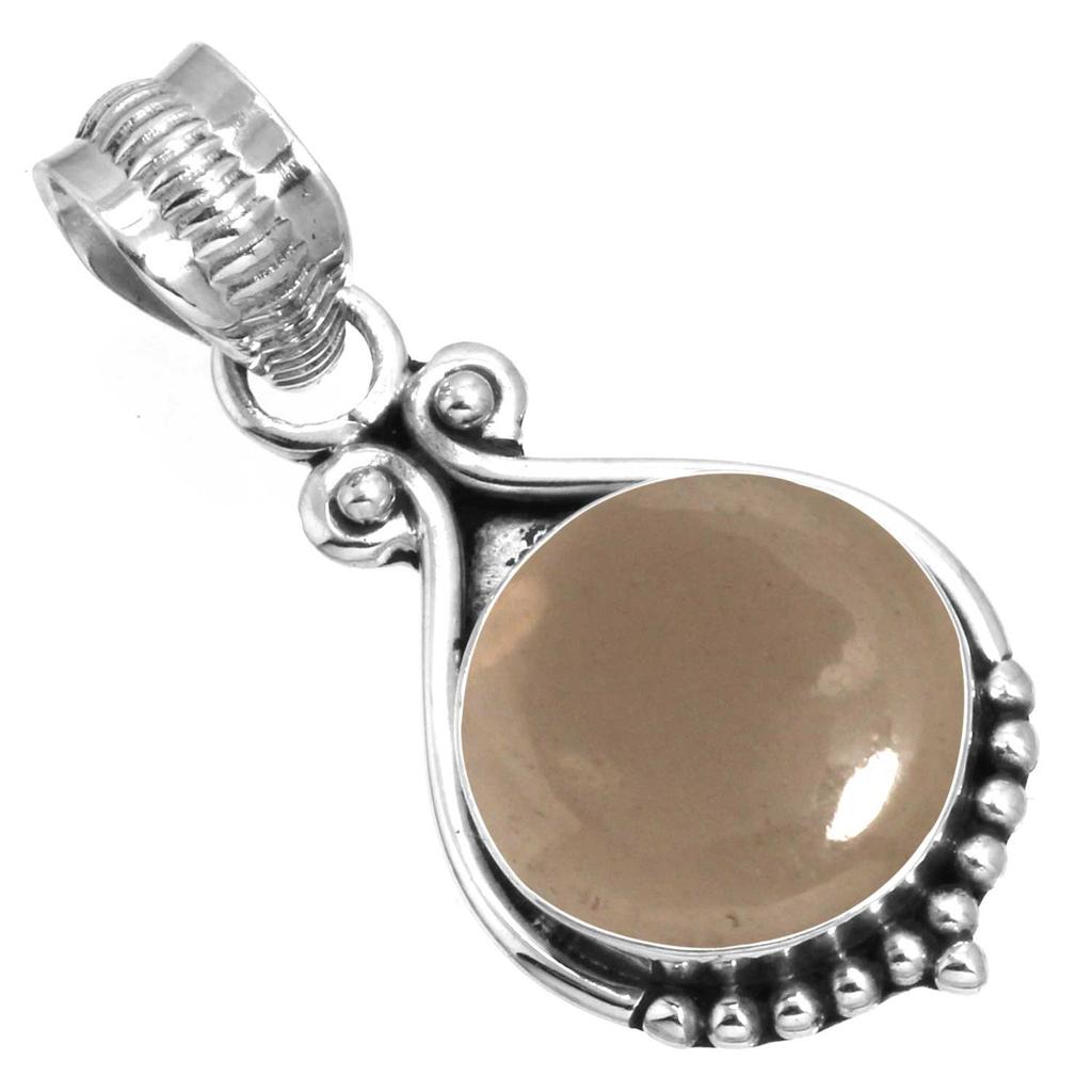 925 Sterling Silver Pendant Women Gemstone Handmade Jewelry Easter Gift Malachite Moonstone Rose Quartz Red Stone Smoky Topaz Tiger Eye Vintage