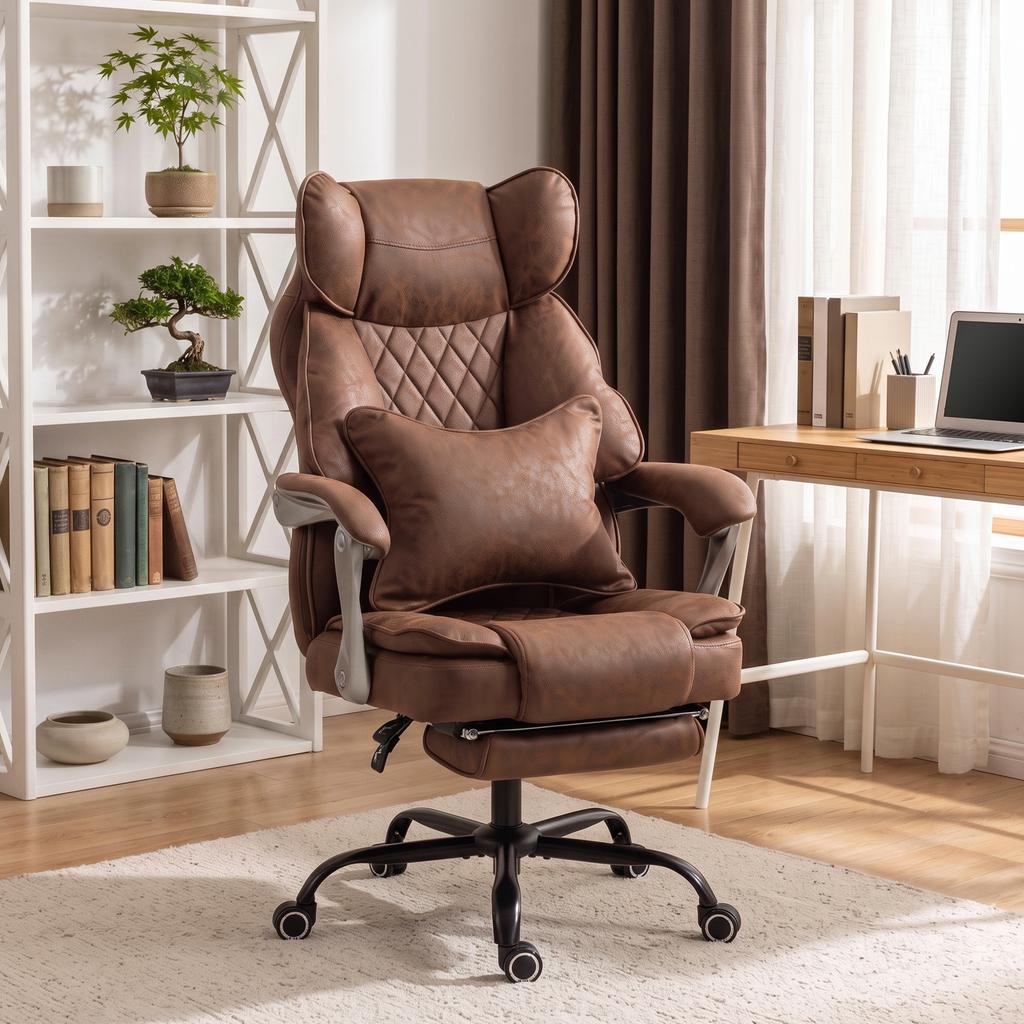 Executive Office Chair Leathaire Big And Tall Office Chair 180 Kg With Wide Seat Reclining Lumbar Support Brown