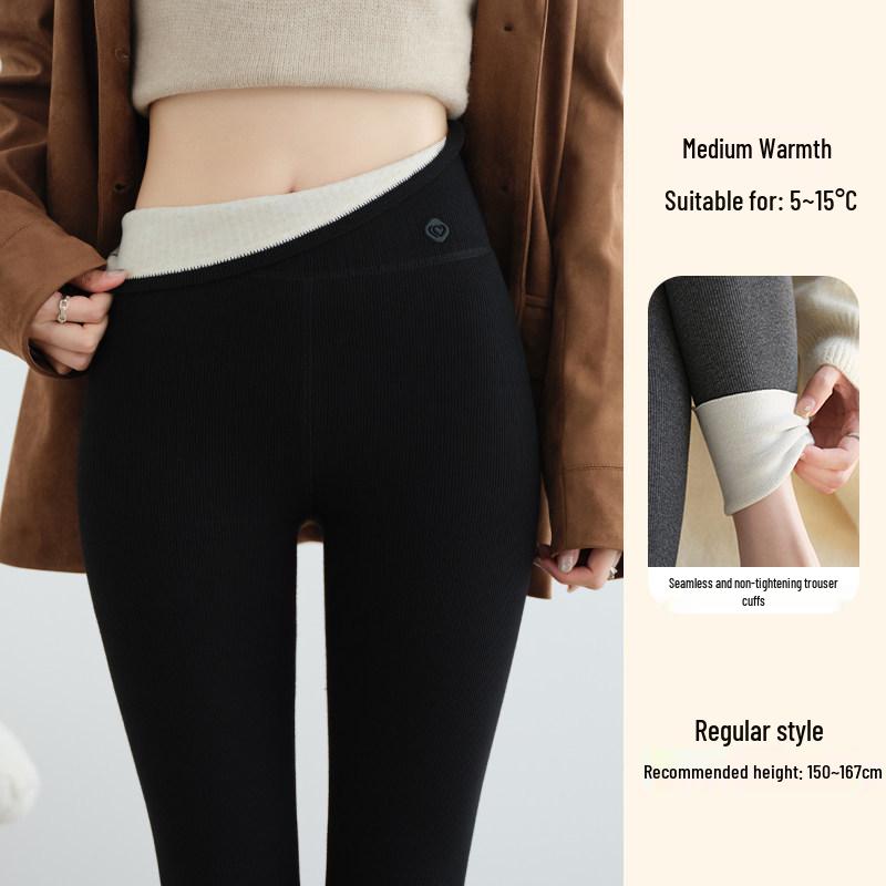 Women's High-Waist Wool Leggings: Warm, Seamless, Thickened, Plus Velvet, Slimming Cotton Pants for Autumn and Winter.