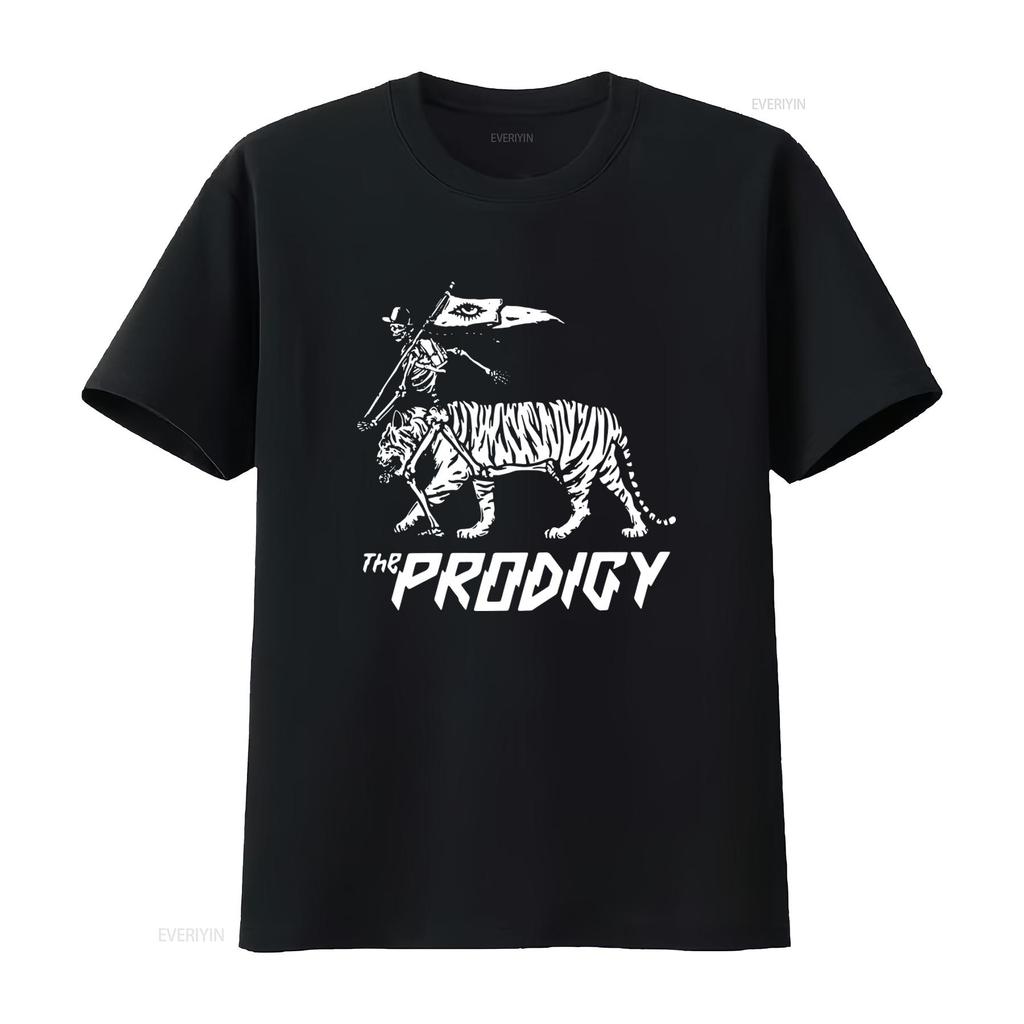 Vintage The Prodigy Band Fan Cotton Black T Shirt All Sizes Skeleton Riding Tiger Design vintage Washed Slightly