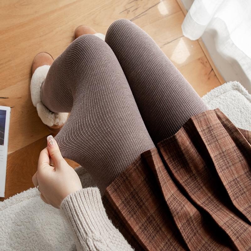 

Женские леггинсы Зимние на флисе Толстые колготки Хлопковые в рубчик Длиной до щиколотки Петля для стопы Черные Для улицы Теплые колготки One Size