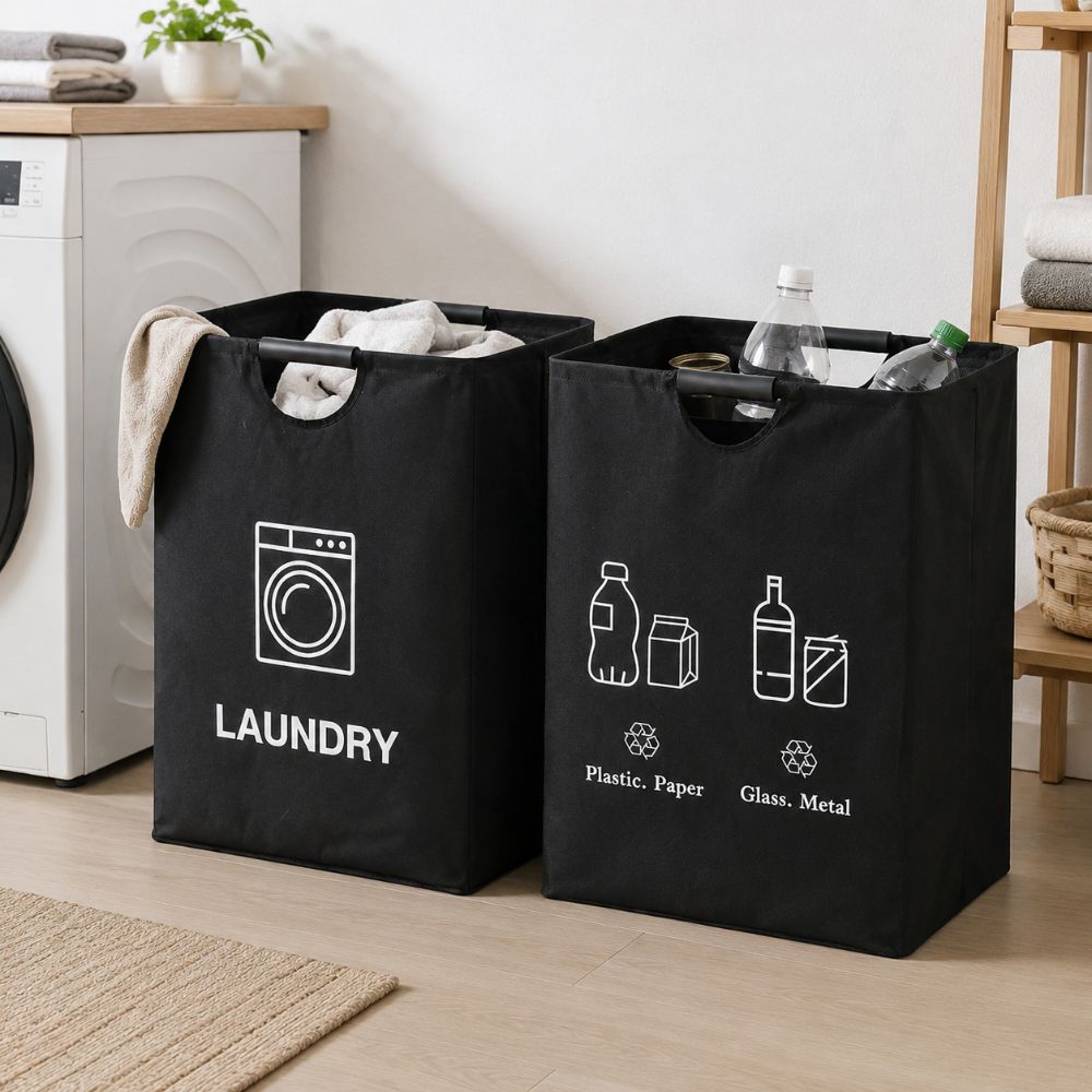 60L Empty Bottle Storage Basket with Handle Large Capacity Dirty Clothes Basket Categorized Storage Foldable Garbage Bin