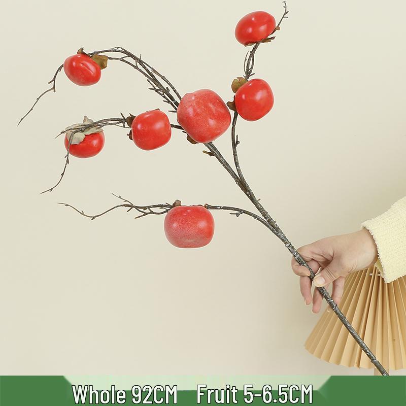 Pomegranate and Persimmon Artificial Flower Branch for Living Room or Dining Table Decoration