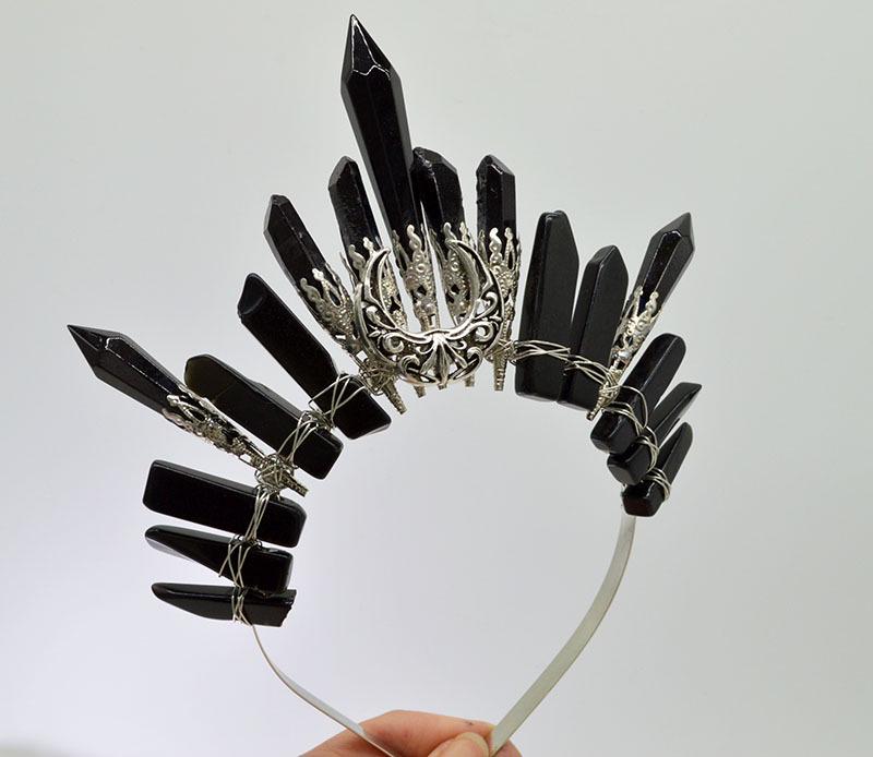 Retro Silver Moon Crystal Glass Crown Headband