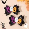 2Pcs Halloween Glitter Bow Hair Clips Glittering Ghost Pumpkin Bownot Hairpins Girls Kids Party Headwear Hair Accessories Gift