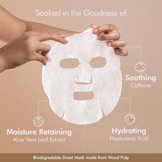 mCaffeine Green Tea & Coffee Sheet Masks with Vitamin C, Niacinamide Fruit AHA Mix for Hydrated| Face Sheet Masks for Women & Men - Pack of 6 | 120g