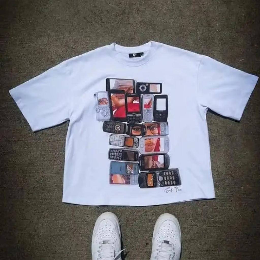 Y2k Vintage Phone Collage Graphic Tshirt Retro Old Cellphone Art Print Unisex Cotton Cropped Streetwear Tops For Unisex Unisex