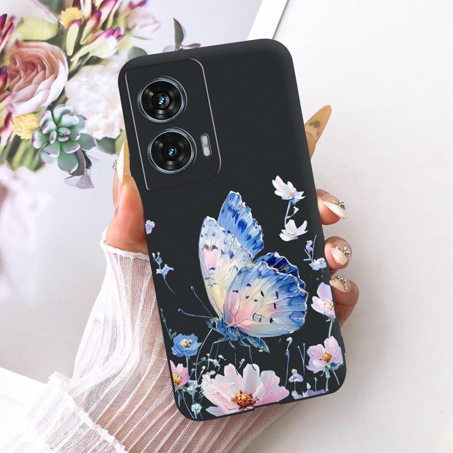 Hülle Für Motorola Edge 50 Fusion Cover XT2429-1 Beliebte Blume Weiche Schwarze Silikon Handyhüllen Für Motorola G96 5G MotoG96 Funda