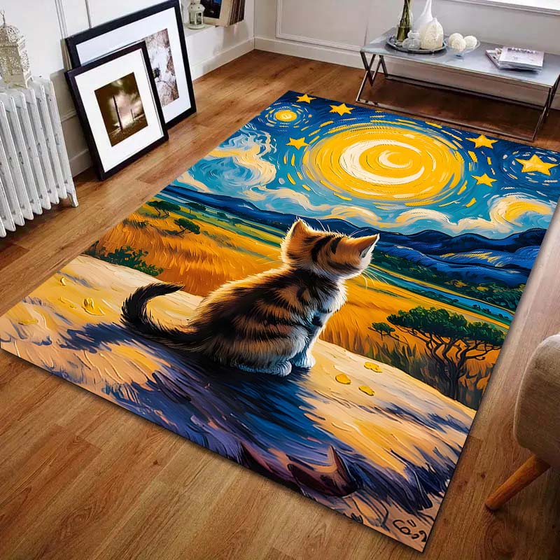 1PC Kitten Gazing At Sky Carpet for Living Room Bedroom Sofa Home Decor Rus Non-slip Floor Mat Luxury Gift
