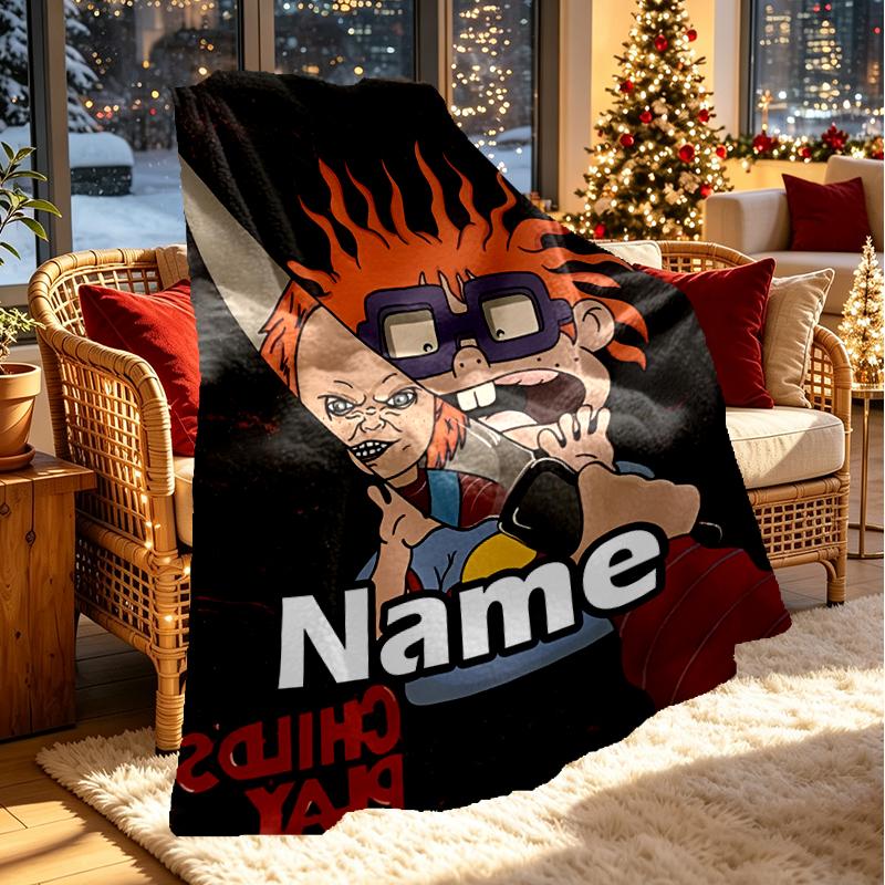 Custom Name Personalized Bride of Chucky Print Blanket, Home Decor, Bedroom, Sofa, Camping, Couch, Gifts for Birthday Christmas