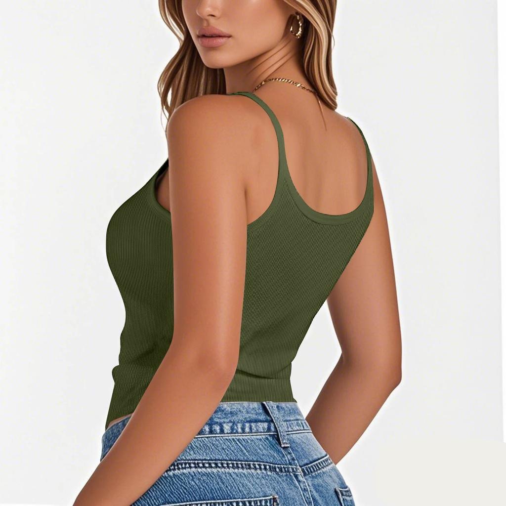 Camiseta Casual de Moda para Mujer, Chaleco de Cuello Redondo, Tops Ajustados de Color Liso