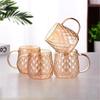 YWDL 1/2pcs Diamond Textured Glass Cup Golden Teacup Mug With Handle Household Fruit Tea Coffee Milk Drinkware Taacup 380ml