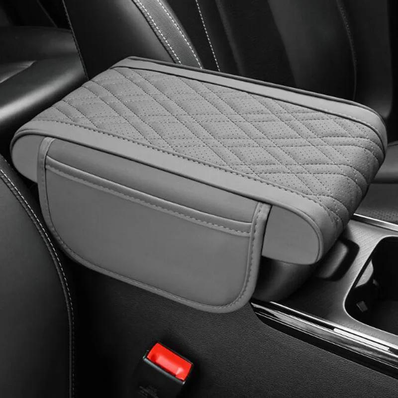 Universal Car Armrest Box Pad Leather Elastic Sponge Height Pad with Side Storage Bag Center Armrest Protective Cushion Support