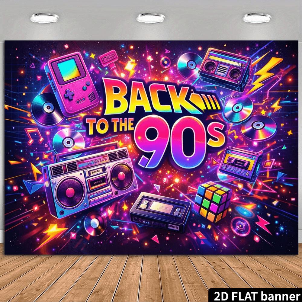 Dwuwymiarowy Płaski Baner - Retro Lata 90. Impreza Muzyczna Tło Tkanina Projekt w Stylu Graffiti
