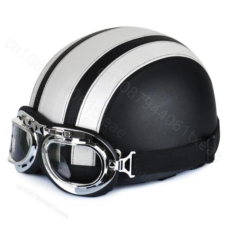 Motorcycle Leather Helmet Retro Personalized Summer Helmet Four Seasons Fashion Half Helmet Windproof Gift Mirror