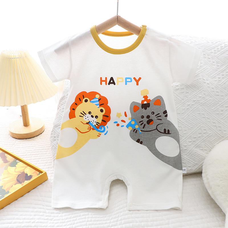 Zomerjongen Baby 0-1 Jaar Meisje Dunne Korte Mouw Cartoon Baby Onesie Romper