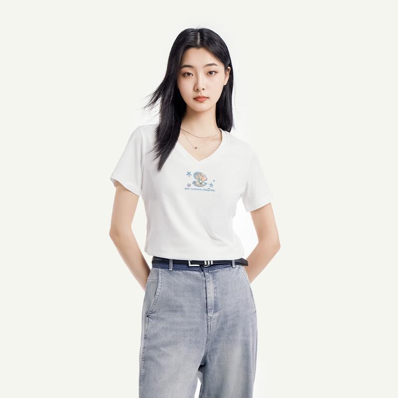 FivePlus Sweet V-Neck Pearl Pattern Short-Sleeve T-Shirt XL белый