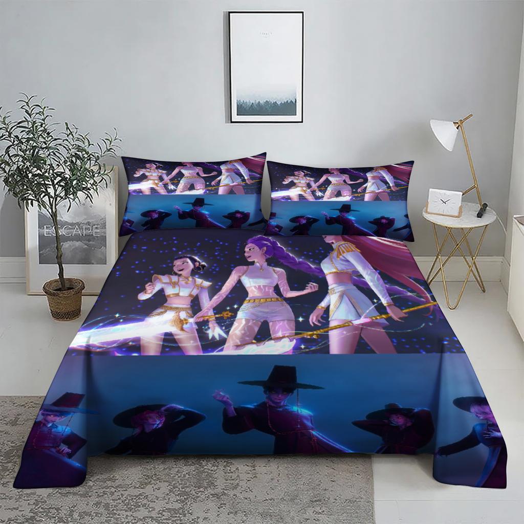 ZOEY RUMI ZIRA D-Demon Hunters K-pop Bed Sheet Set 3D Printed Bed Flat Sheet With Pillowcase Bed Linen King Queen Size