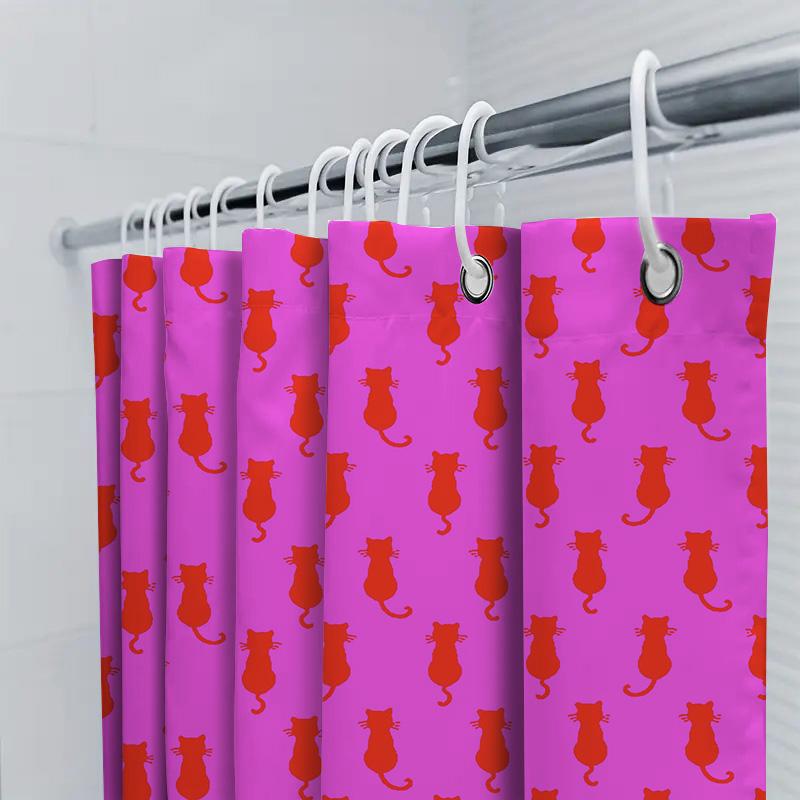 Vintage Style Black Cats Shower Curtain With Pink Background Classic 50S Retro Design For Bathroom Decorations