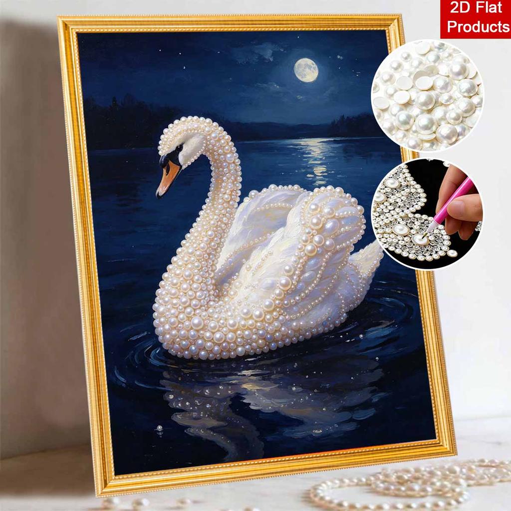 Pearl Painting Kit DIY Elegant White Swan Lake Under Moonlight Wall Art Home Decoration Painting