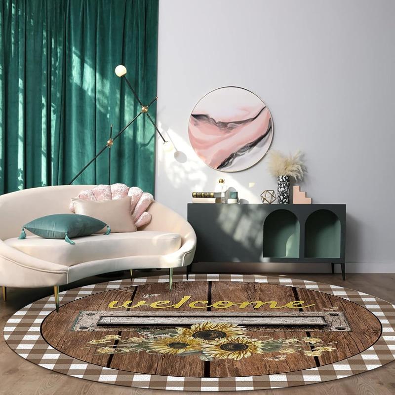 Willkommen Sonnenblumen Runde Bereichsteppiche Kollektion Kreisförmiger Überwurf Teppich Fußmatte Teppich für Wohnzimmer Esstisch Schlafzimmer Dekor