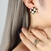 Hong Kong Retro Black & White Plaid Earrings - Titanium Steel, 18K Gold, Colorfast, Elegant Ear Jewelry for Women