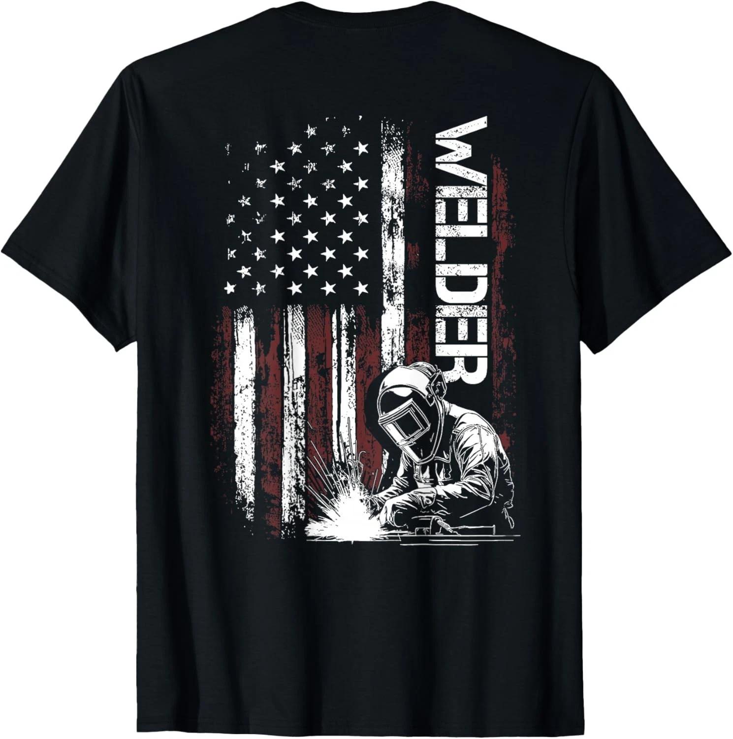 

Welder Vintage USA American Flag Welding ON Back Gift Unisex T-Shirt S