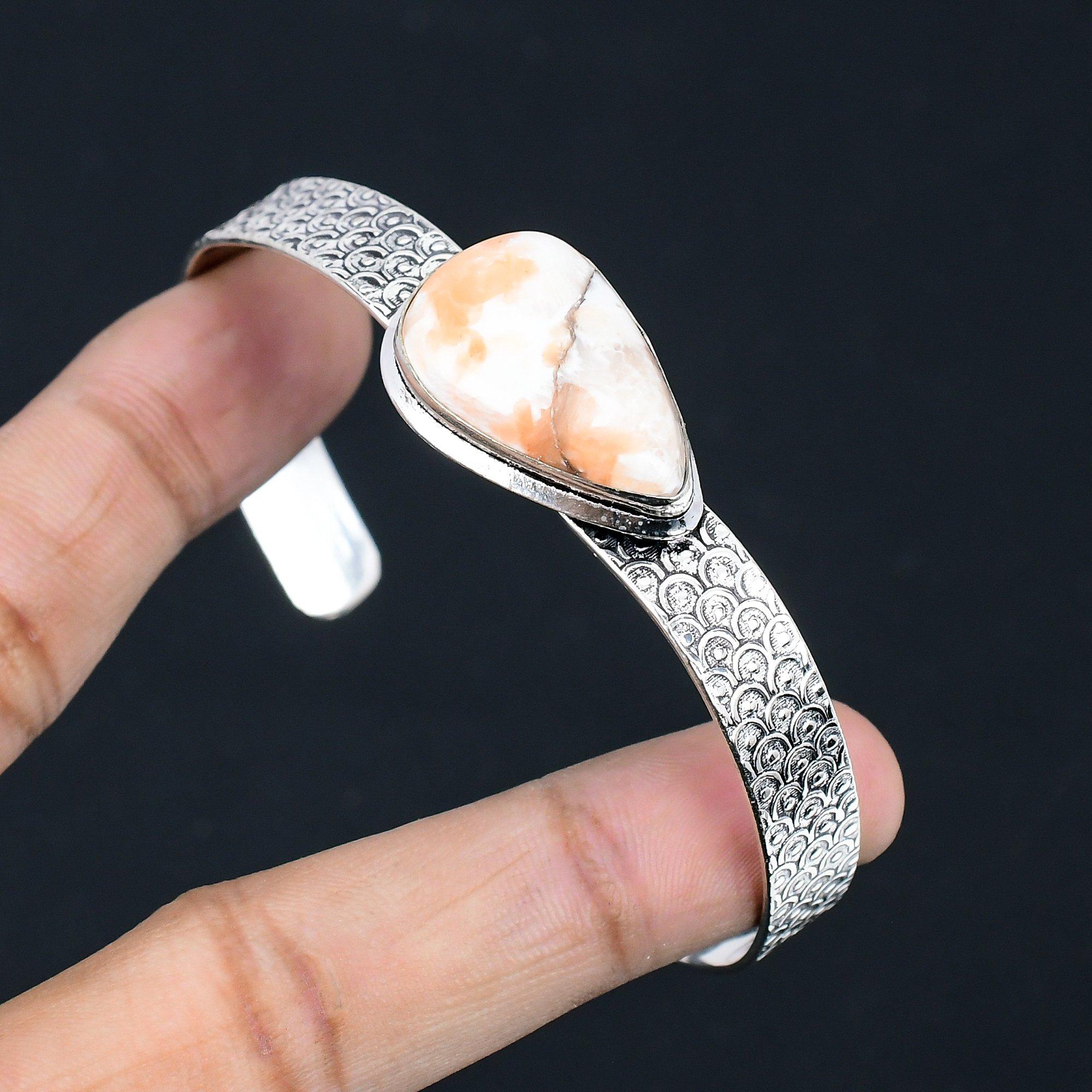 

Crown Chakra Pear Scolecite Stone Anniversary New Bangle Jewelry Sterling Silver Adjustable