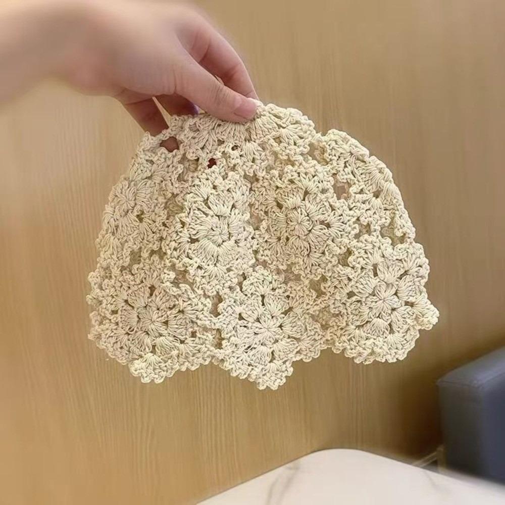 

Hollow Crochet Flower Hat Solid Color Beanies Cap Sweet Knit Skullies Caps Ladies бежевий