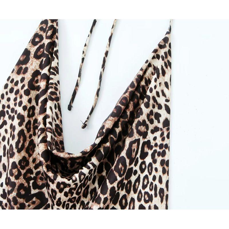 Jnleaog Autumn Women's Clothing European, American and French Style Animal Pattern Print Ruched Halterneck Dress 1165098 042