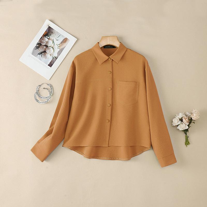 ZANZEA Women Casual Turn Down Collar Long Sleeve Loose Blouse