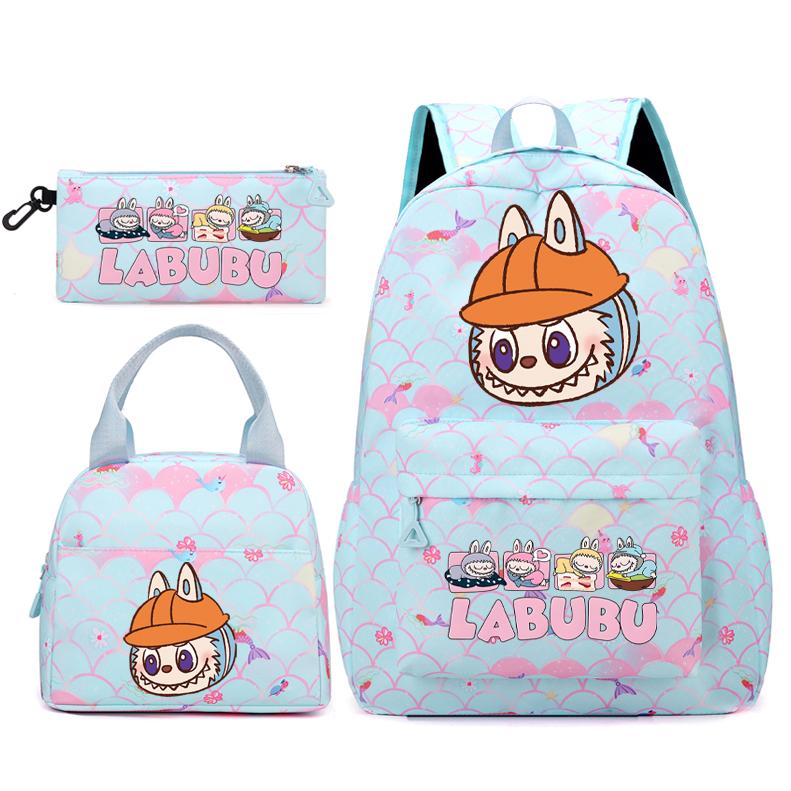 3Pcs/set Backpack for Girl School Teen Student Knapsack Women Rucksack with Lunch Bags Pencil Bag Fish Scale Style Bags