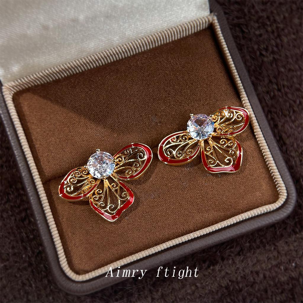 Гуочао литературно-художественные серьги-гвоздики с микро-инкрустацией цирконами, эмалевые, с полым цветочным узором, новые популярные серьги, серьги