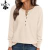 Women's Fashion Casual Spring Autumn Solid Color Print Long Sleeve V-Neck Blouses & Shirts