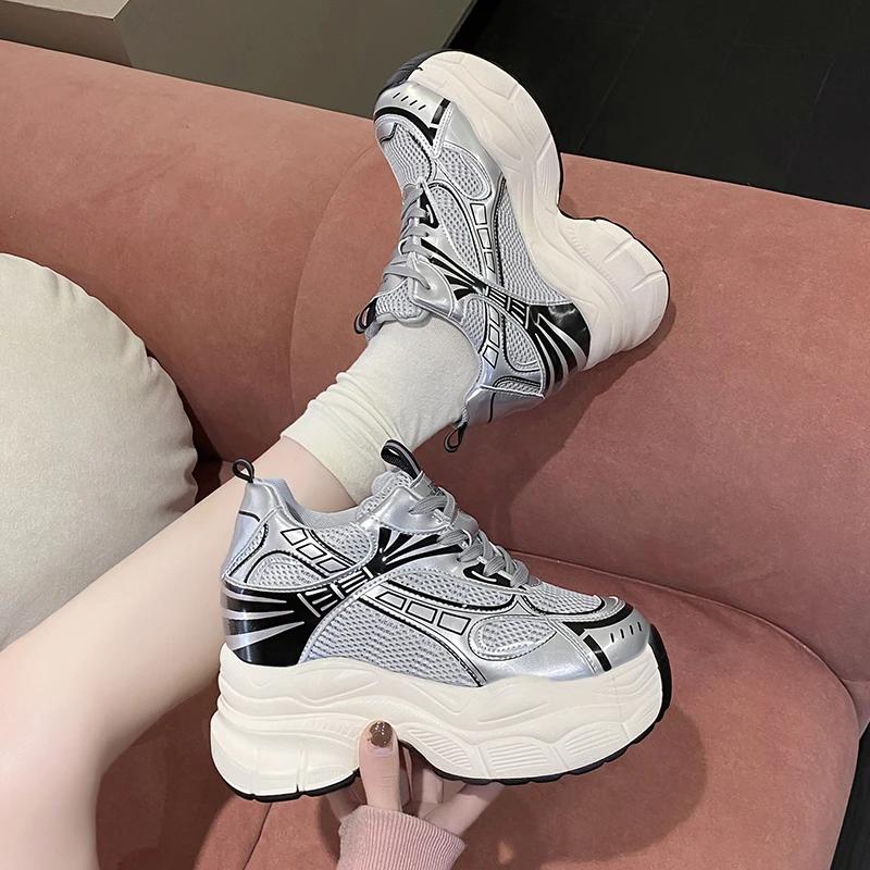 Mode 10cm Sommer Damen High Top Sneakers Herbst Frühling Damenschuhe Chunky Sneaker Atmungsaktiver Keil Freizeitschuhe Zapatos Casual Mujer