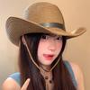 Foldable Straw Visor Hat Wide Brim Sun Protection Cap Fashion Western Cowboy Hat  Women Men