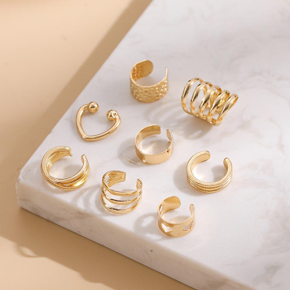 Popular Earrings C-type Pierless Ear Clips, Ear Bone Clips, Fashionable and Simple Personalized Ear Buckles 8-piece Set