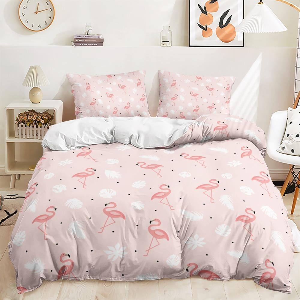 3D Flamingo Duvet Cover Full Size 2/3 Animal Pattern Bedding Set with Pillowcases for Teens and Boys 2/3 Polyester Duvet Cover