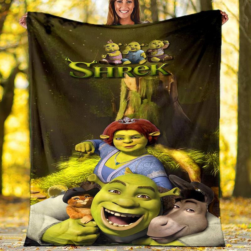 Přehoz s potiskem Shrek - Ideální na pohovku, postel, cestování a venkovní použití | Lze prát v pračce, útulný a odolný.