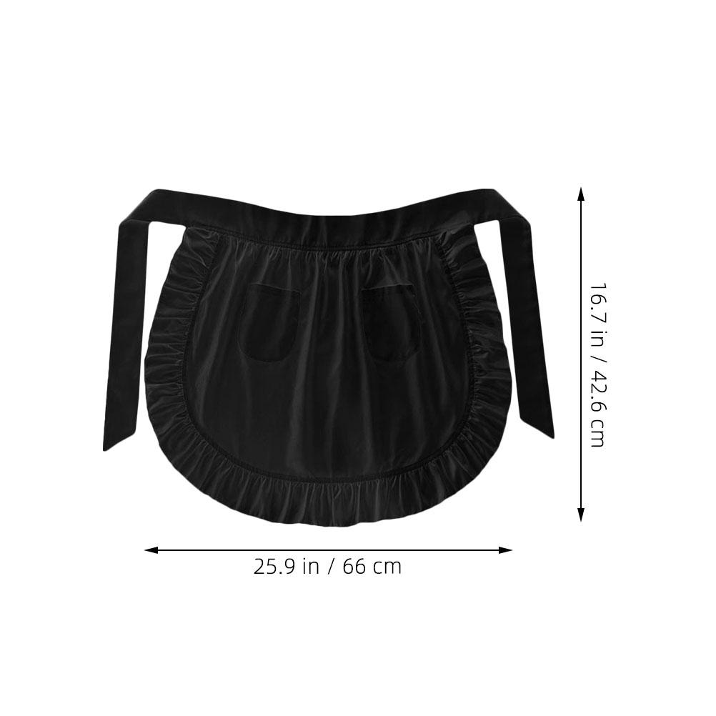 European Style White Maid Waist Apron Half Apron with 2 Pockets Soft Breathable for Kitchen Cooking Baking Serving