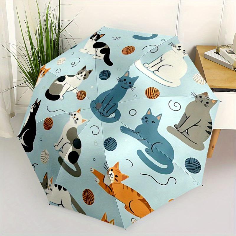 1pc Cat Yarn Automatic Umbrella   Auto Open/Close Folding Umbrella with  8 Rib Frame, 3 Fold Compact Umbrella for Men & Women, 78