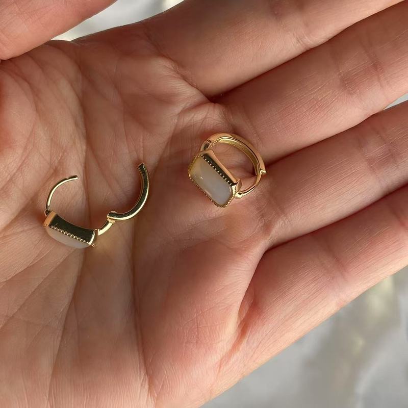 100%  925 Sterling Silver Hoop Earrings Simple Fashion Shell Black Agate Gemstone  for Women Party Anniversary Fine Jewelry Gift