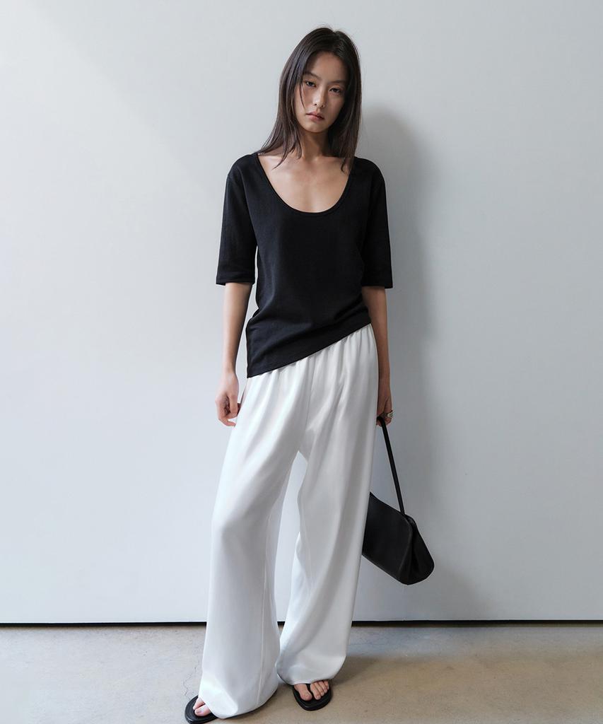 Oeni Satin Elastic Waist Pants_Ivory