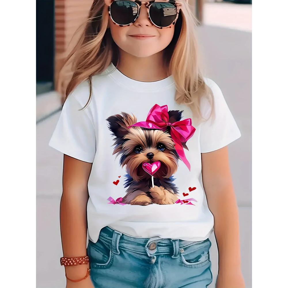 Children's Clothing Summer T-shirt Cat Print Top Casual Short Sleeved T-shirt Fashionable Girl T-shirt Round Neck Children's Clothing