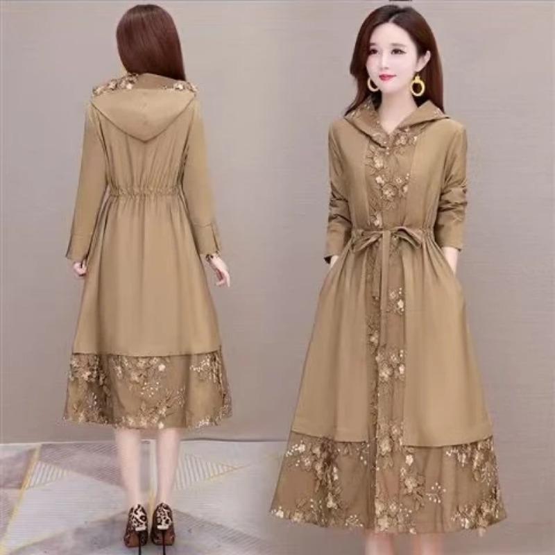 

Мамина весенне-осенняя корейская куртка-ветровка средней длины, женский топ в новом западном стиле для женщин среднего возраста L хаки