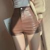 Women's High-Waist Slim PU Leather A-Line Shorts - 2023 Autumn/Winter Fashionable Wide-Leg Boot Pants